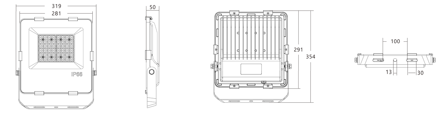 Размеры прожектора AURO-PRO-FL BSC-E-100
