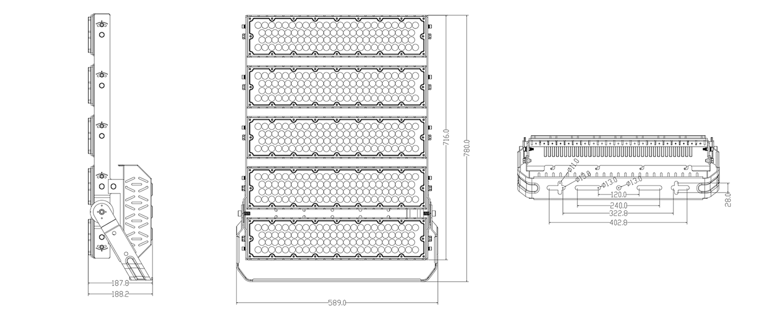 Размеры прожектора AURO-PRO-FL-G3-1200